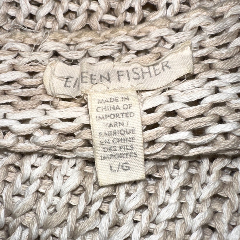 Eileen Fisher Organic Cotton Open Weave Marled Sweater Cream Beige Large S16TAP - Picture 2 of 10